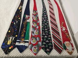 Lot of 6 Christmas New Years Men's Neckties Grinch Santa Holiday Novelty Ties